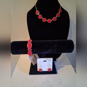 3 Piece Red and Goldtone Jewelry Ensemble